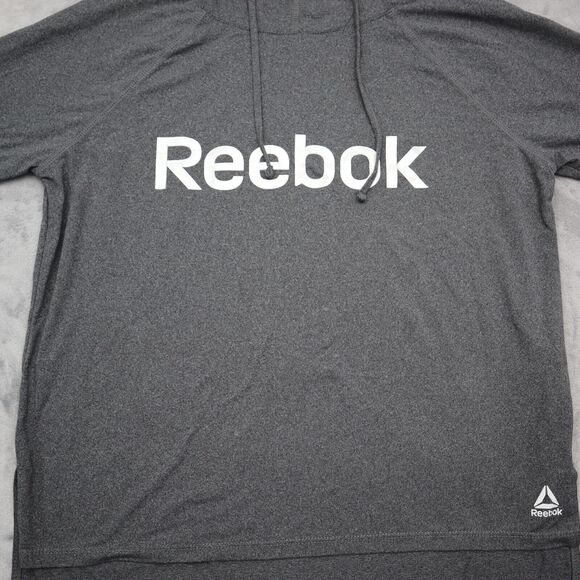 Rebook Sweatshirt Womens S Gray Long Sleeve Drawstring Logo Pullover Hoodie - Picture 13 of 16